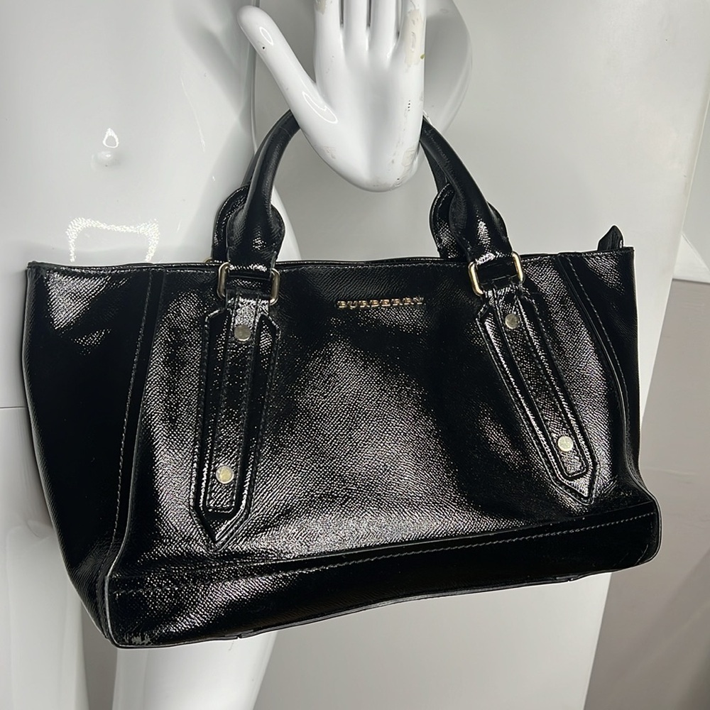 Burberry Black Patent Somerford Zip Tote Bag